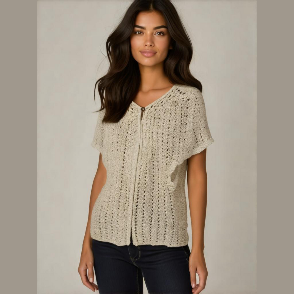 Cream Crochet Short Sleeve Cardigan Medium/Large